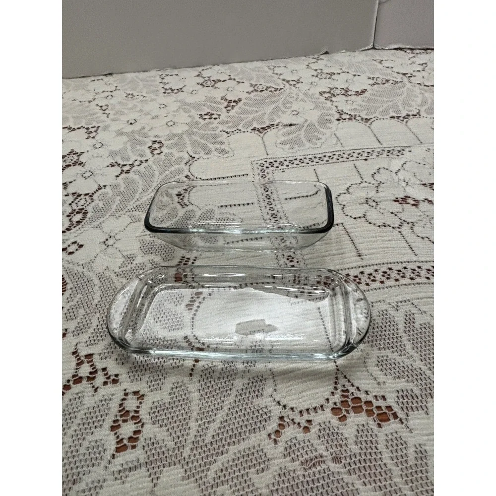 Vintage Clear Glass Butter Dish with Domed Lid Rectangular Tray‎ 7.5 Inch